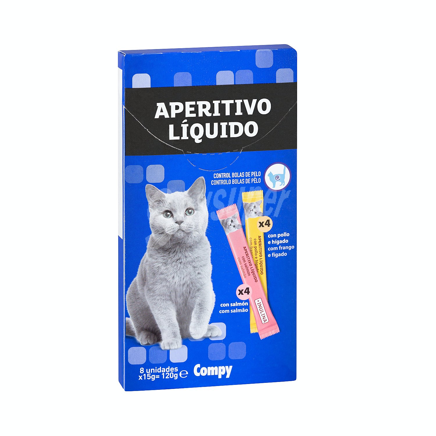 Friandise liquide à lécher Aperitivo Líquido au Saumon, Poulet et Foie pour Chat – 8 Sticks