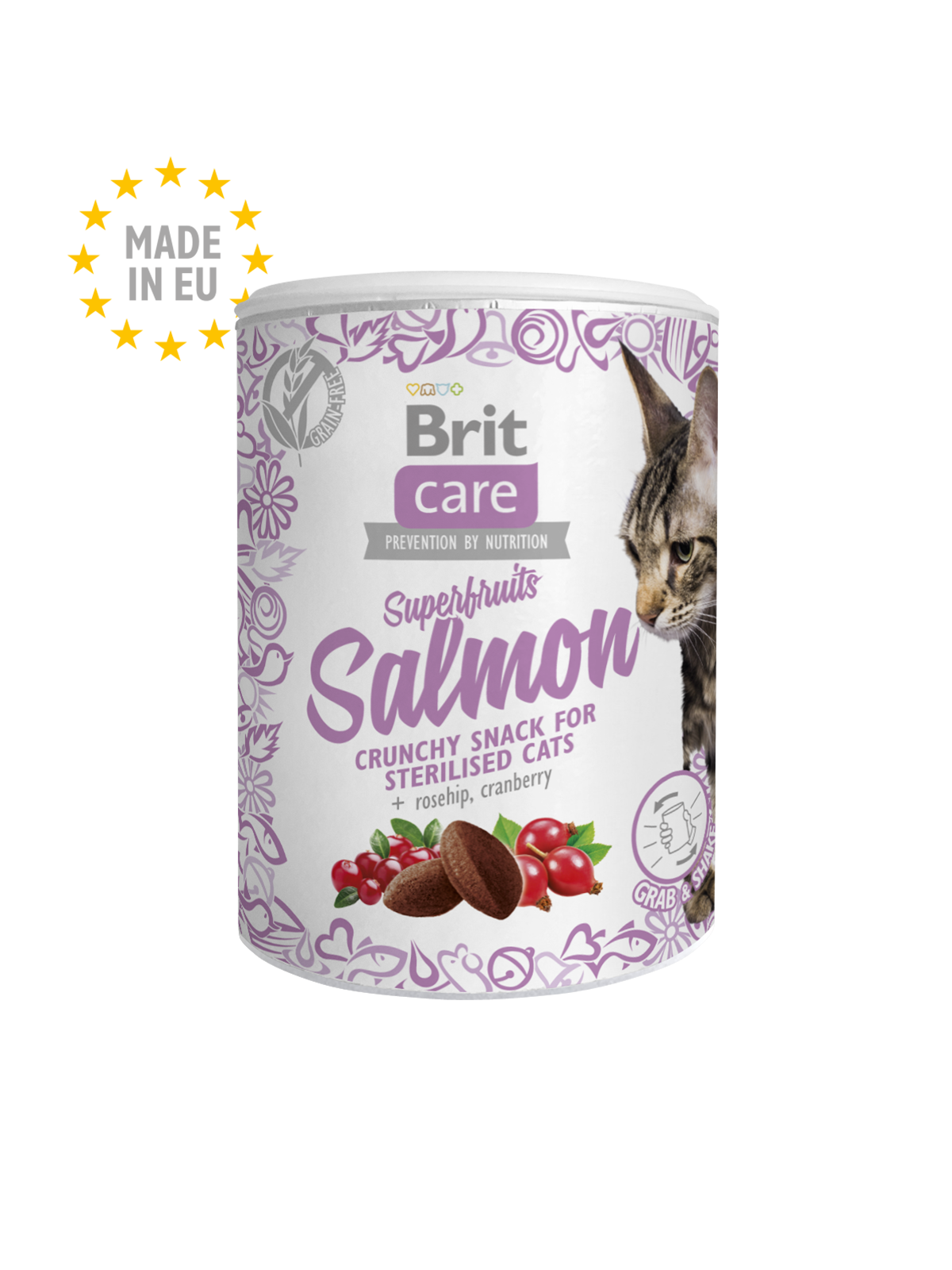 Friandise croquante Brit Care Superfruits au Saumon pour Chat Stérilisé au saumon, cynorrhodon et canneberge