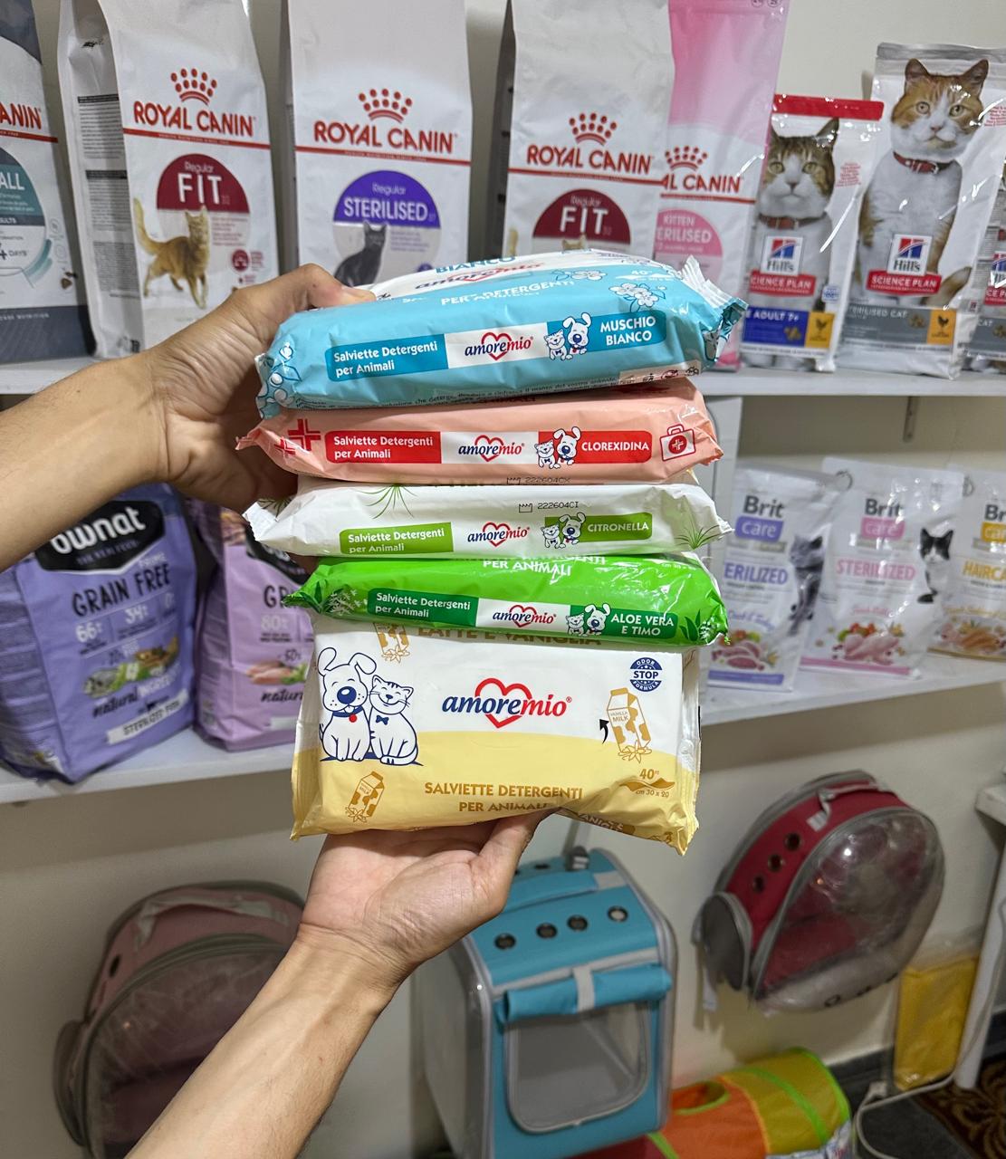 Lingettes Humides Amoremio pour Chiens et Chats 40 Unités