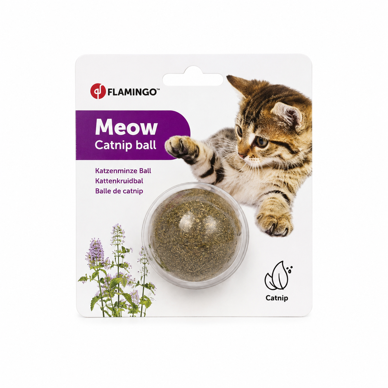 Balle Catnip Flamingo Meow pour Chat avec herbe à chat naturelle