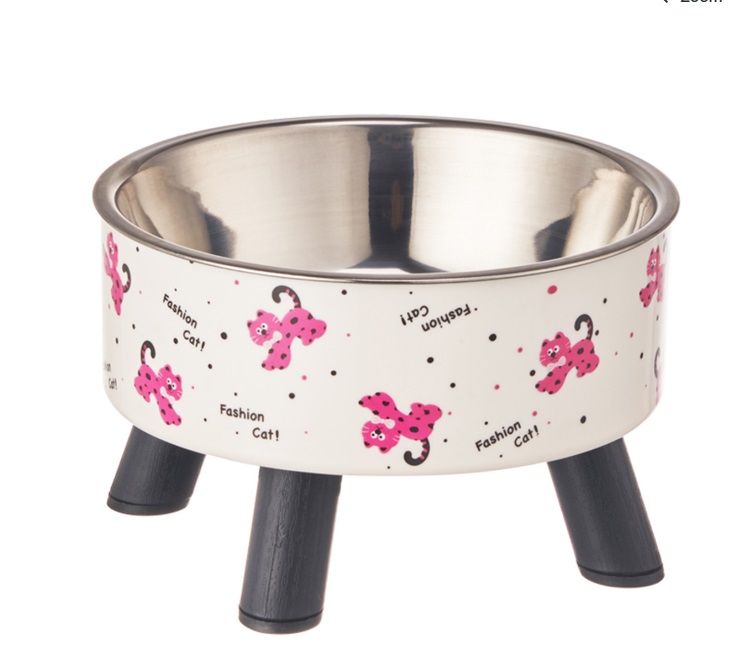 Gamelle chat inox surélevée avec bol en acier inoxydable et motif Fashion Cat