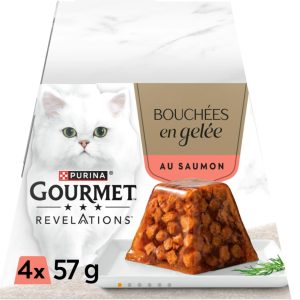 Purina Gourmet Révélations Bouchées en Gelée au Saumon 4x57g pour chat adulte