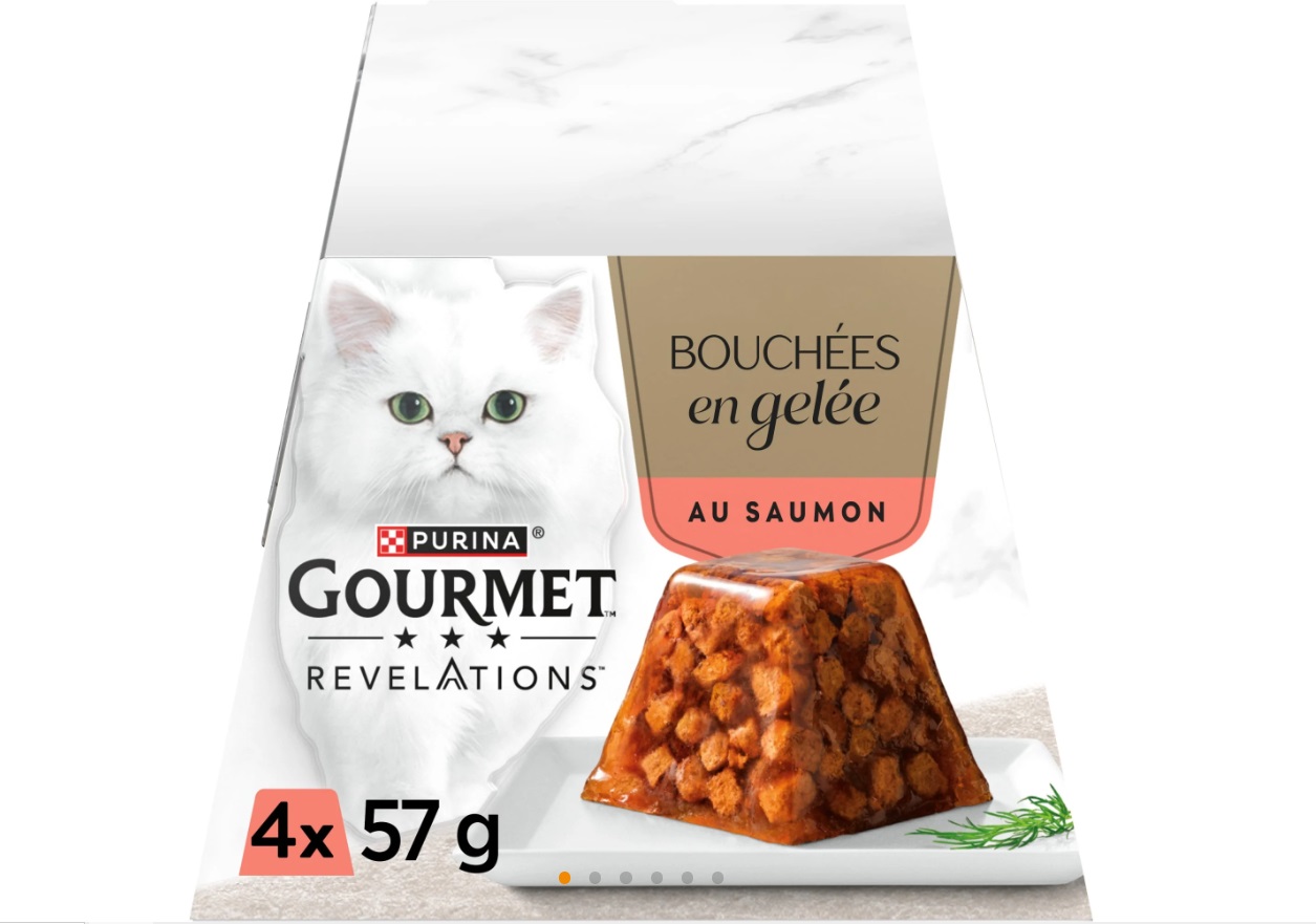 Purina Gourmet Révélations Bouchées en Gelée au Saumon 4x57g pour chat adulte