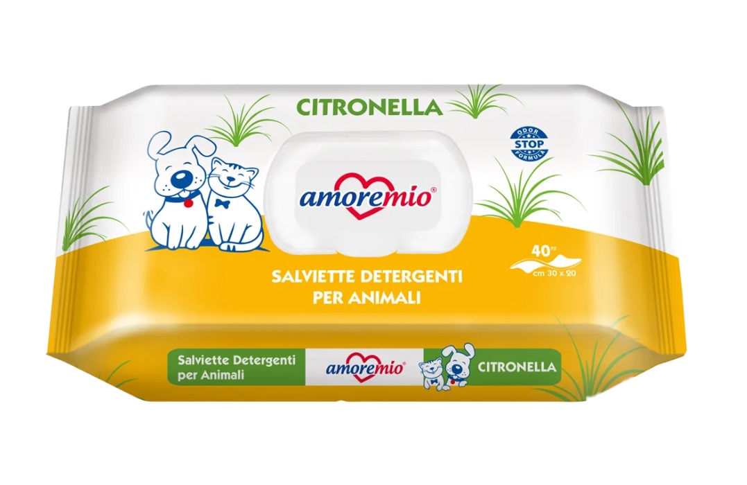 Amoremio Lingettes Nettoyantes Citronnelle pour Chien et Chat – 40 Lingettes