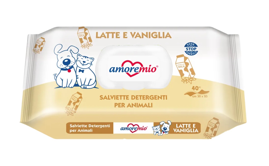 Amoremio Lingettes Nettoyantes Latte e Vaniglia pour Chien et Chat – 40 Lingettes