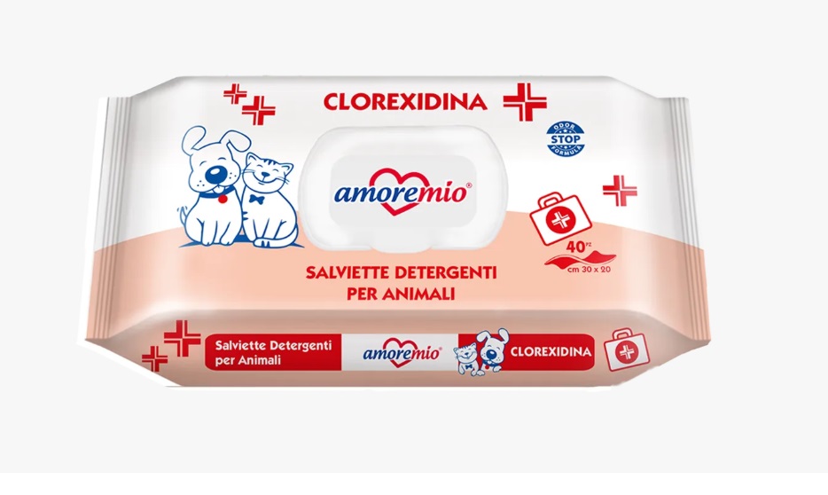 Amoremio Lingettes Nettoyantes Clorexidina pour Chien et Chat – 40 Lingettes