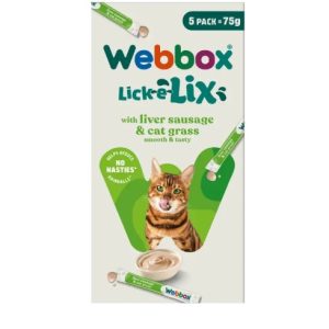 Friandise crémeuse à lécher Webbox Lick-e-Lix à la Saucisse de Foie et à l'Herbe à Chat 5 × 15 g