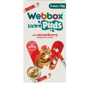 Friandise crémeuse à lécher Webbox Lick-e-Puds à la Fraise pour Chat 5 × 15 g