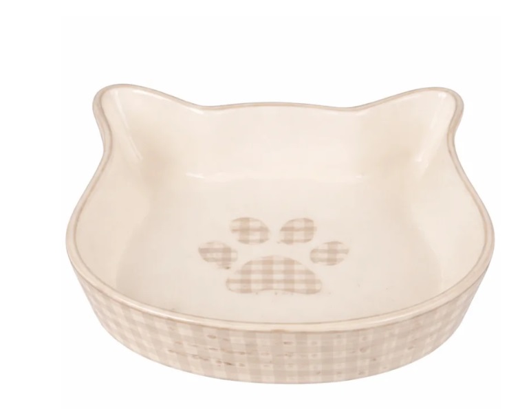Gamelle chat en céramique en forme de tête de chat avec motif patte pour nourriture et eau