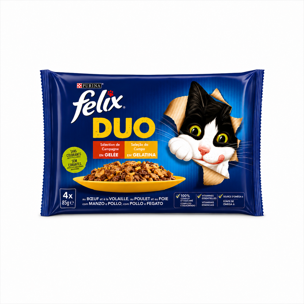 Felix Délicieux Duos Sélection de Campagne en Gelée 4 × 85 g pour chat adulte