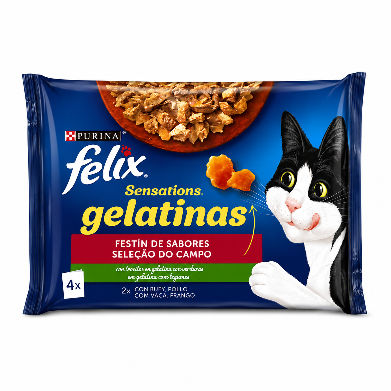 Purina Felix Sensations Gelatinas Festín de Sabores en Gelée pour Chat 4 x 85 g Bœuf & Poulet