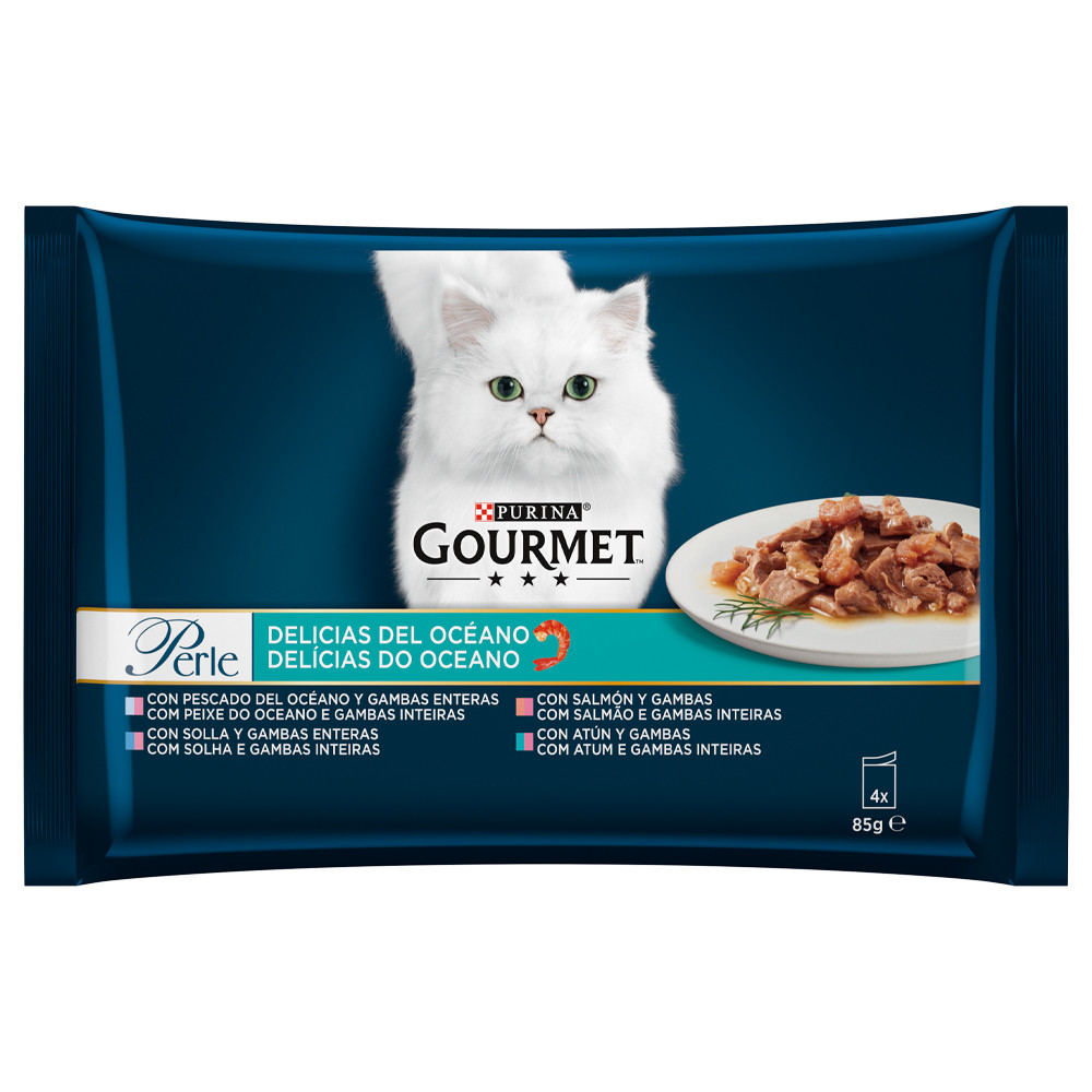Gourmet Perle Mini Filets en Sauce Délices de l'Océan Saumon Thon et Crevettes pour chat adulte