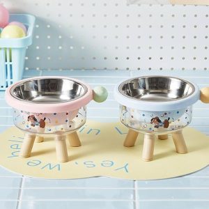 Gamelle de nourriture et d'eau pour chat en inox surélevée disponible en 3 couleurs