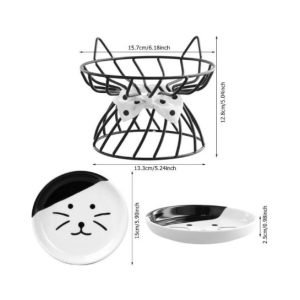 Gamelle de nourriture et d'eau pour chat en céramique avec support métallique surélevé