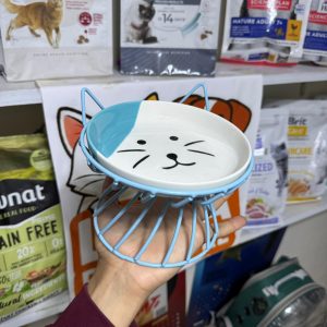 Gamelle de nourriture et d'eau pour chat en céramique<span> - </span>bleu