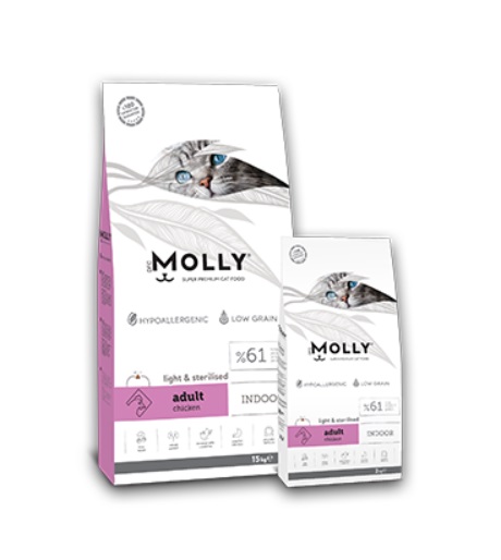Croquettes Molly Indoor pour Chat Adulte Stérilisé 2 kg et 15 kg