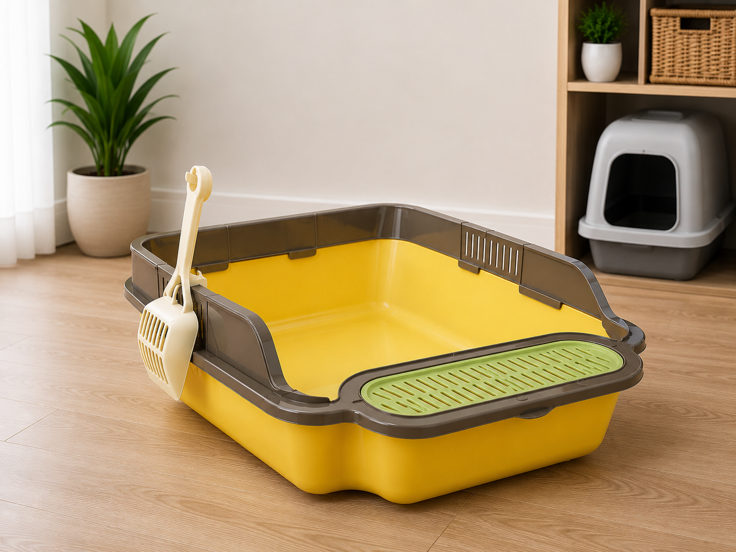 Bac à Litière Ouverte avec Pelle pour Chat - Vert Bac à Litière Ouverte avec Pelle pour Chat - Beige Bac à Litière Ouverte avec Pelle pour Chat - Jaune