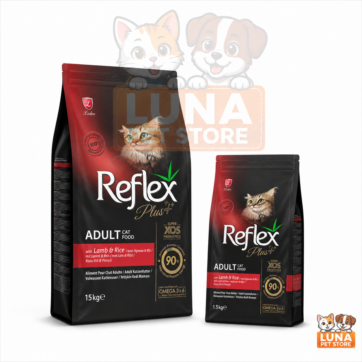 Croquettes Reflex Plus Adult Agneau & Riz pour Chat 1,5 kg | 15 kg