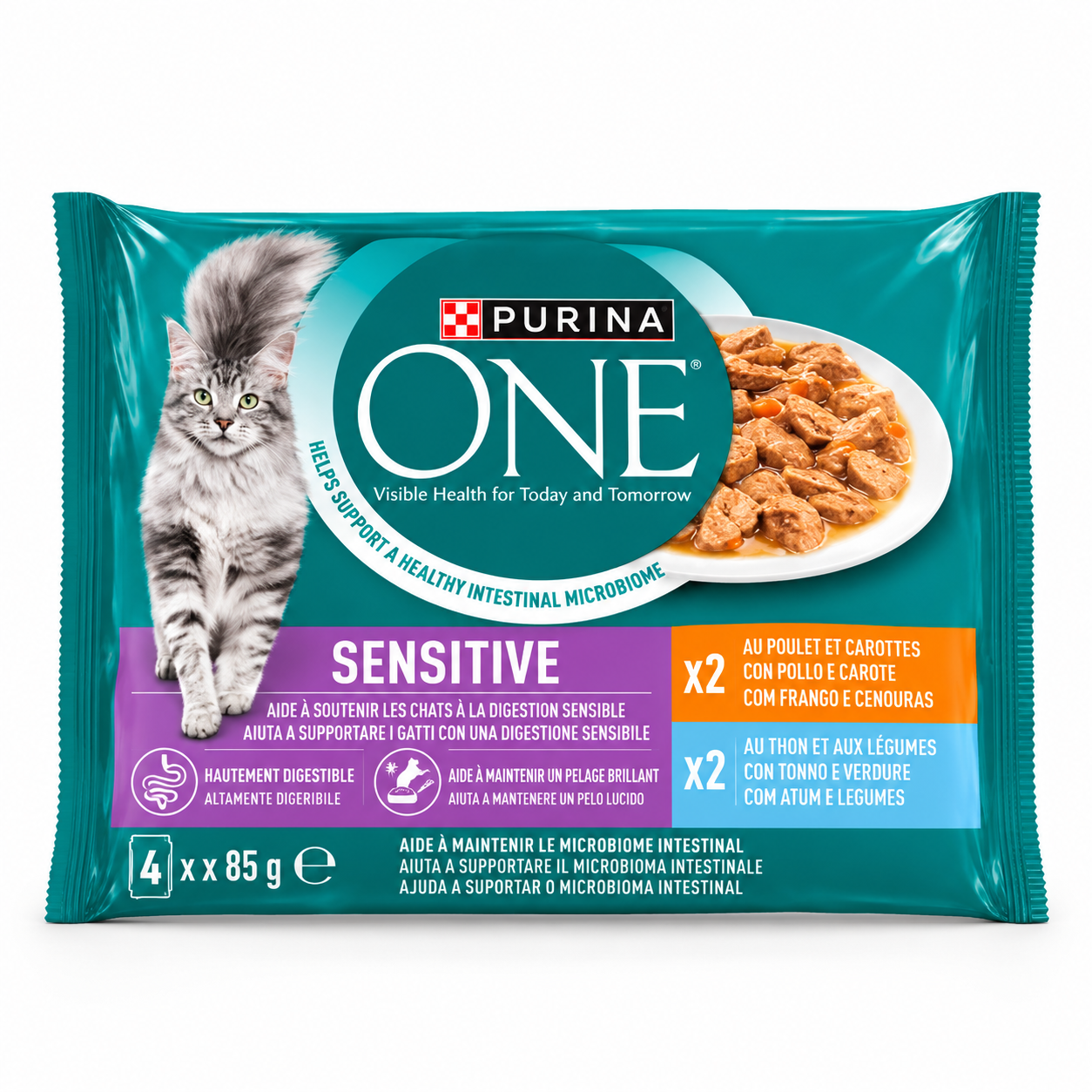 Purina ONE Sensitive Poulet et Thon en Sauce 4 × 85 g
