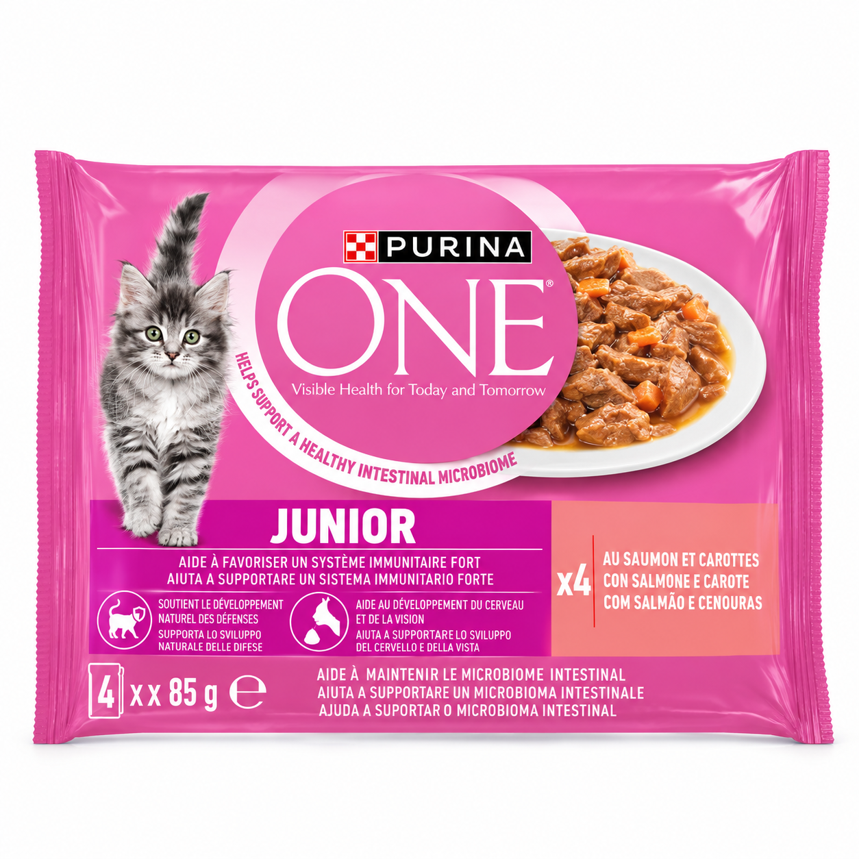 Purina ONE Junior Saumon et Carottes en Sauce 4 × 85 g