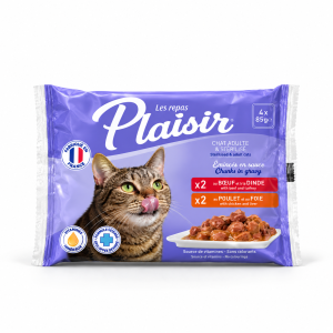 Plaisir émincés en sauce chat bœuf dinde poulet foie 4×85 g